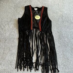 Hayden Black Fringe Crop Top with Red Trim